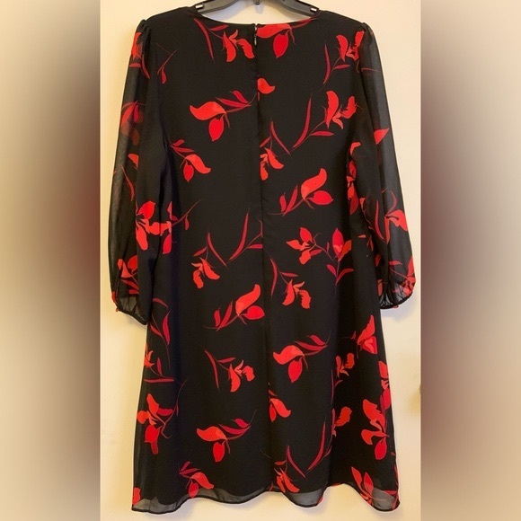 Calvin Klein Womens size 14 / L Black Red Floral Lined Blouse with Sheer Sleeves - Picture 2 of 16